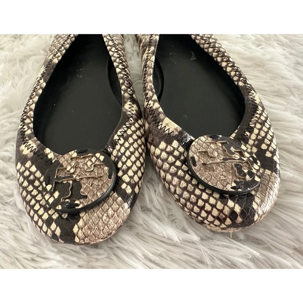 Tory Burch Minnie Travel snakeskin embossed Ballet Flats sz 7